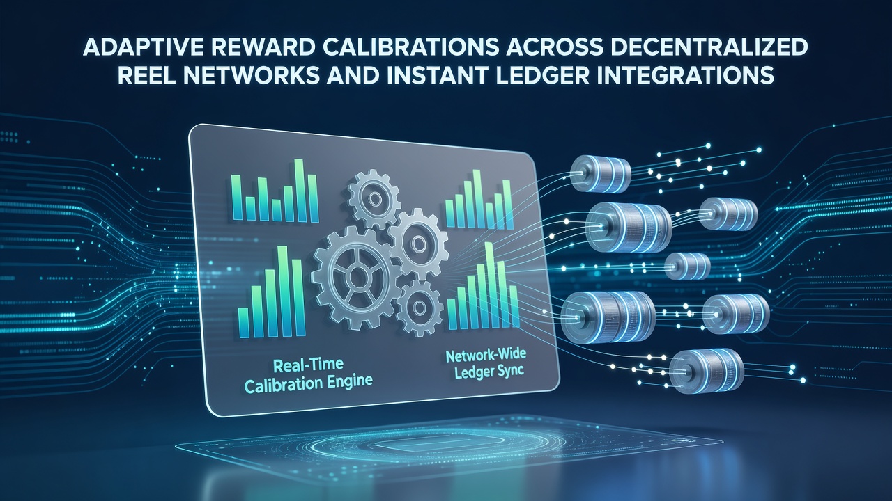 Decentralized reel network diagram showing adaptive reward nodes and ledger connections