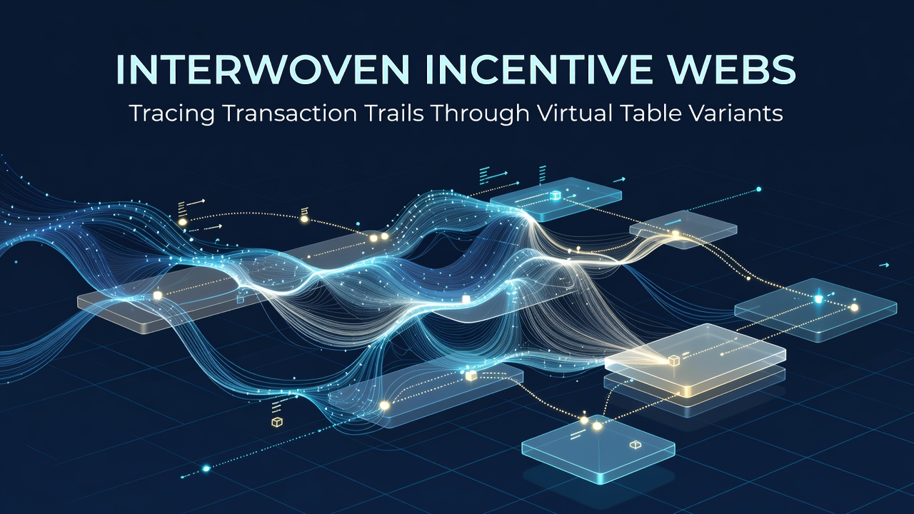Network diagram showing interconnected reward structures across virtual blackjack, roulette and poker table platforms