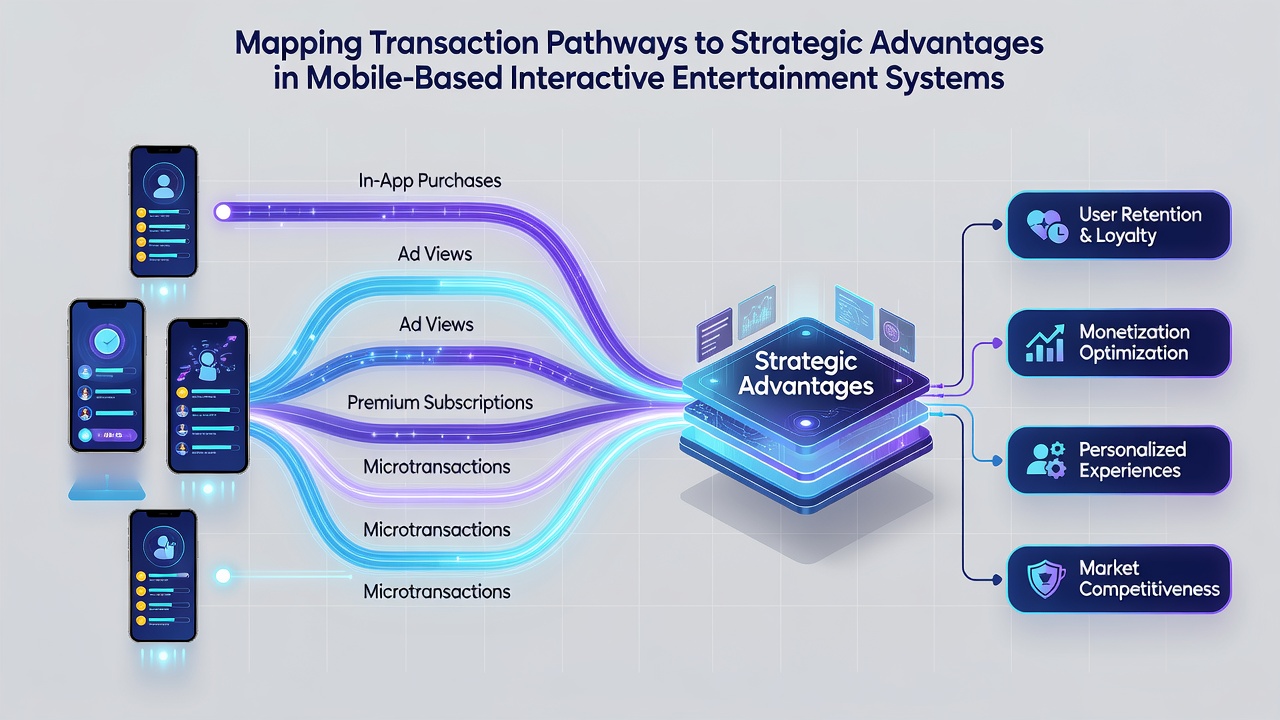 Analytics dashboard showing mapped transaction flows and strategic metrics in mobile gaming