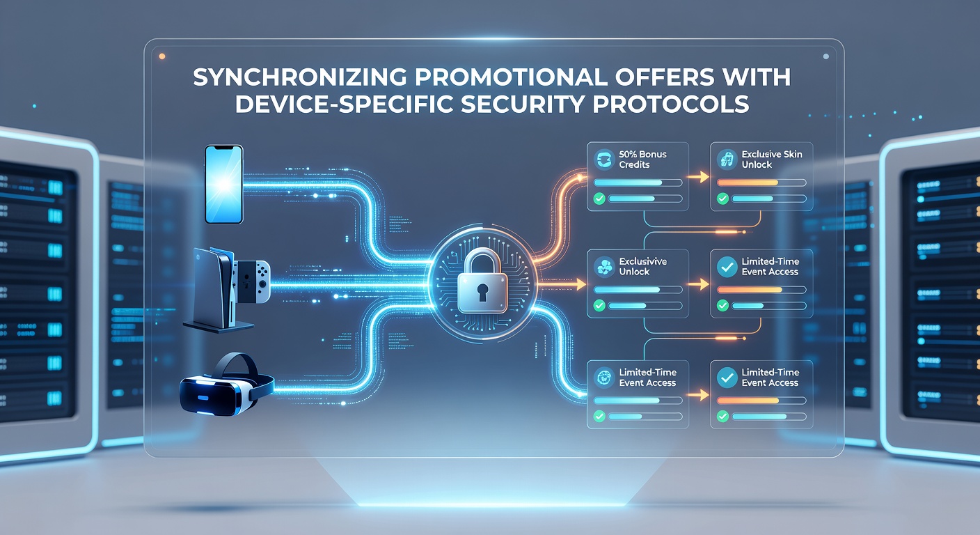 Flow diagram illustrating how promotional offers sync with device security checks in a gaming app environment